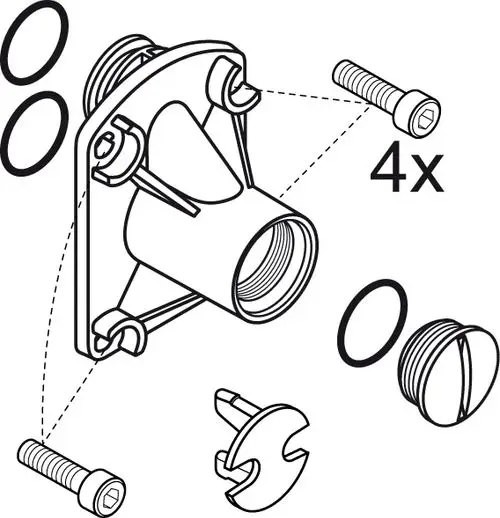 Montageanleitung für einen Spüleinsatz mit verschiedenen Komponenten und Schrauben, hergestellt von Ideal Standard. Enthält Dichtungen, eine Schraube und einen Sicherungsmechanismus.